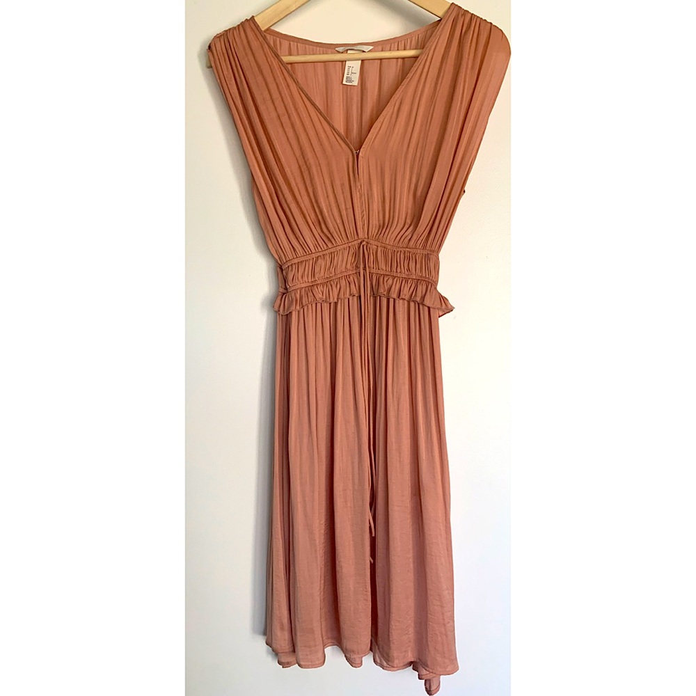 H&M blush pink gold midi dress silk feel 2